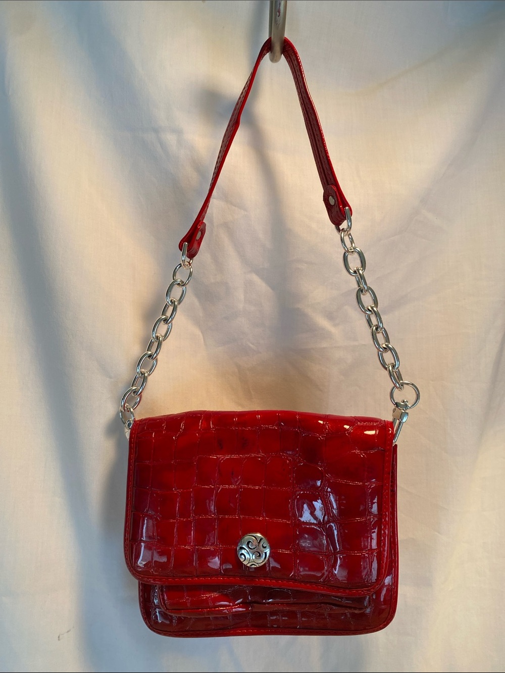 Brighton Red Croc Embossed purse silver chain